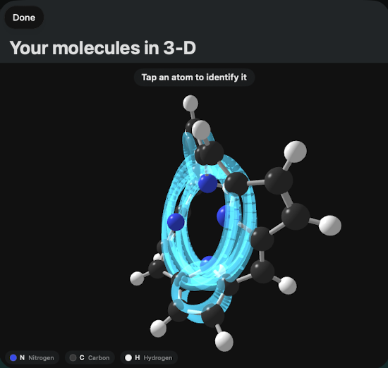 Porphine before the fix: four large overlapping rings drawn across the whole molecule, two small clouds, and two rings left bare.